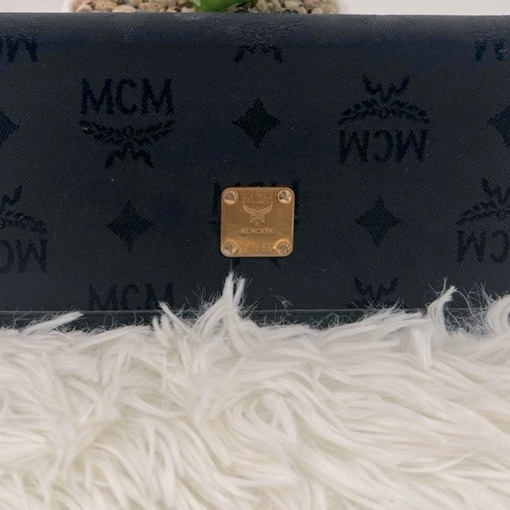 MCM Black Long Wallet with Gold Accents